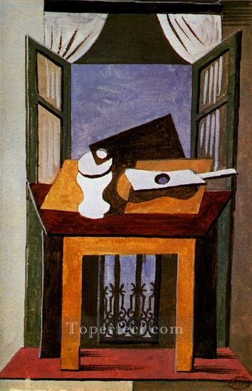 Still life on a table in front of an open window 1919 Pablo Picasso Oil Paintings